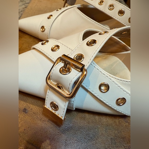 Elegant White Gold Hardware  Women's Heeled Mules. Size 8. EUC! - Picture 3 of 10